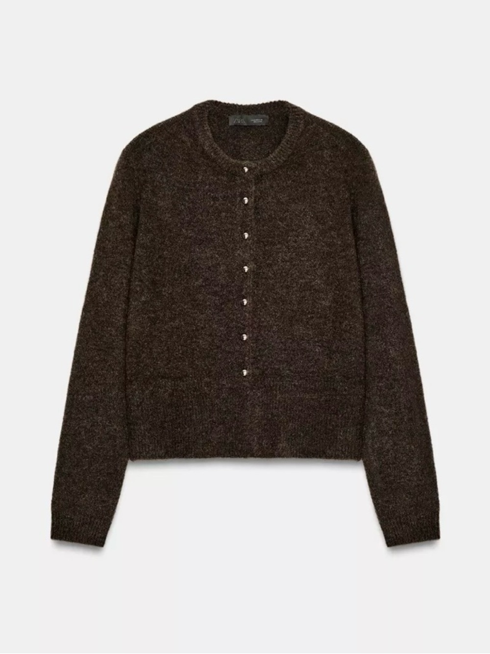 Zara Brown Knit Cardigan w Gold Ball Buttons